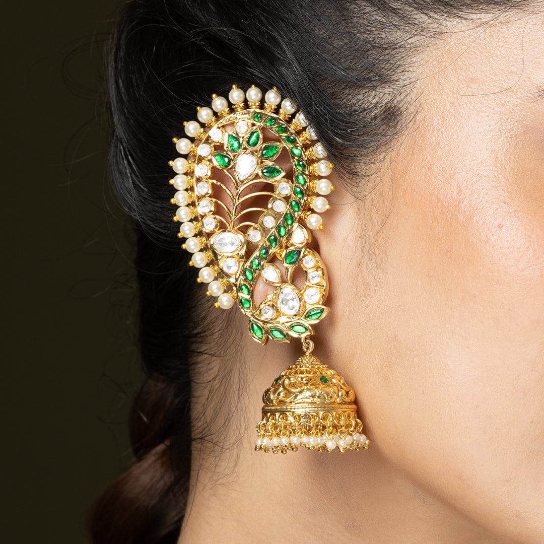 2 in 1 Emerald Jhumka Cuff Earrings - Image 3