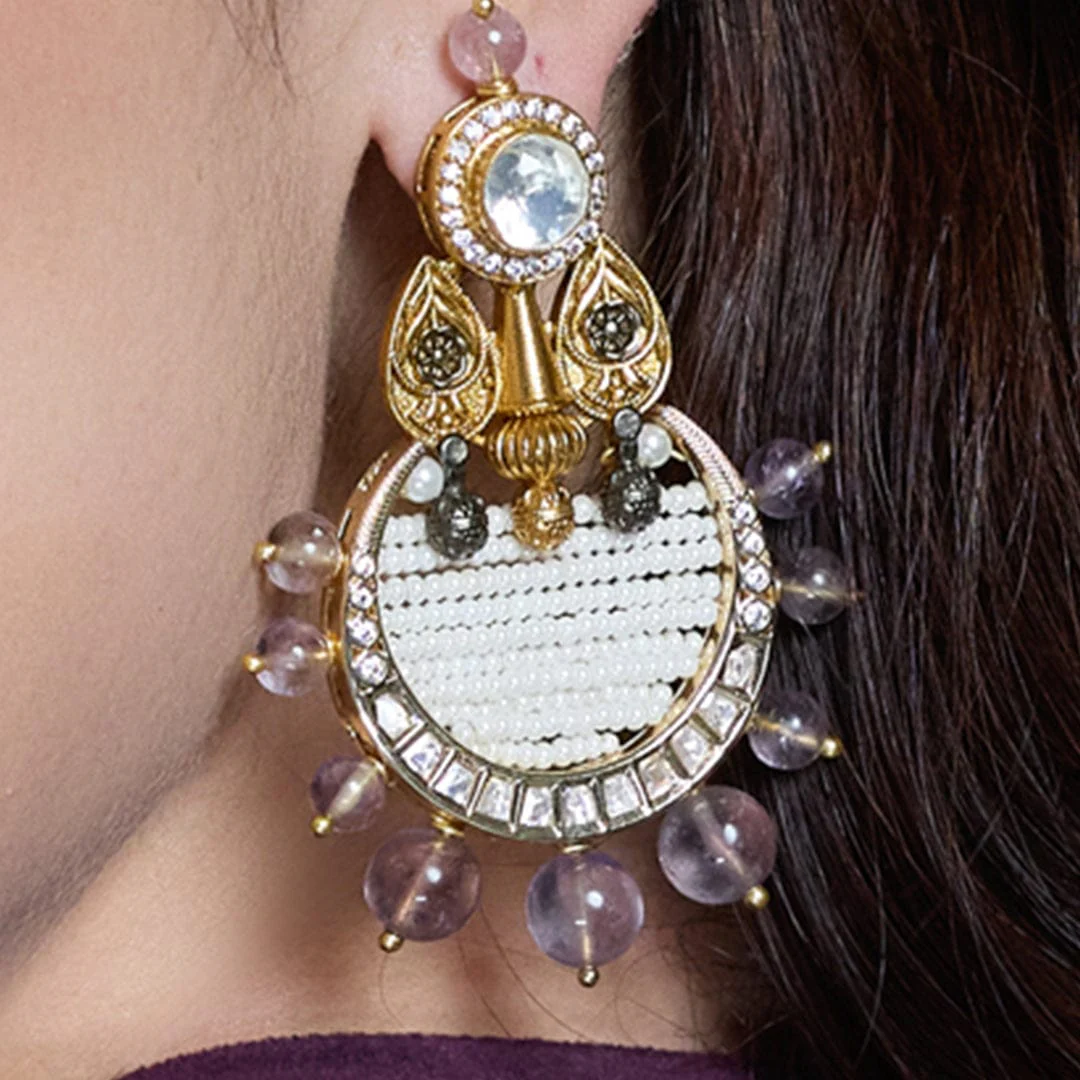 Amethyst Grace Kundan Drop Earrings - Image 3
