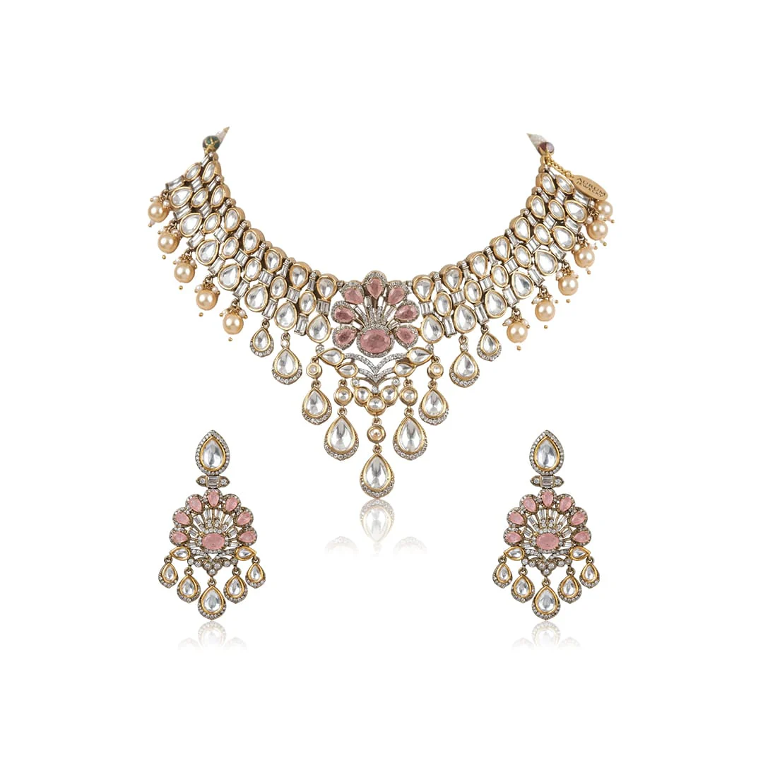 Baby pink & Pearl Necklace Set