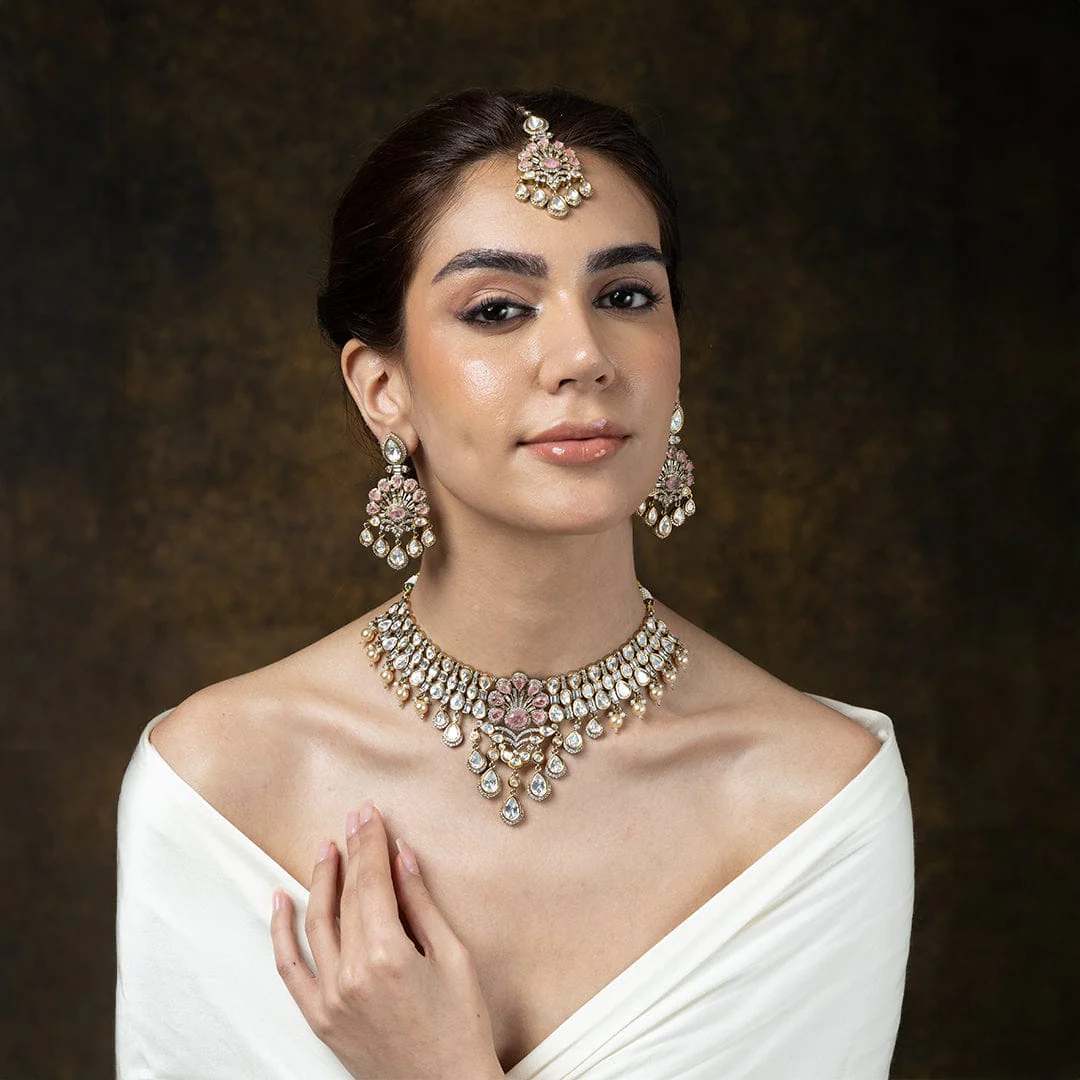 Baby pink & Pearl Necklace Set - Image 4