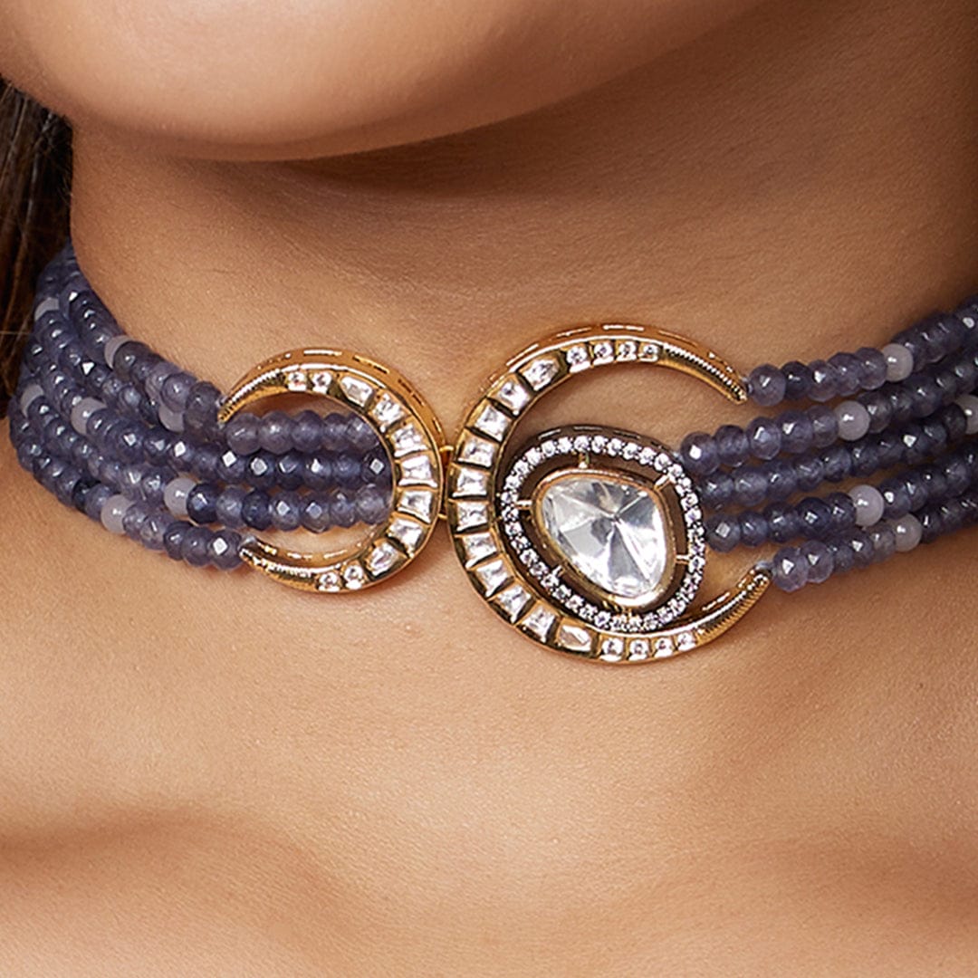 Beaded Blue Antique Necklace Set - Image 3