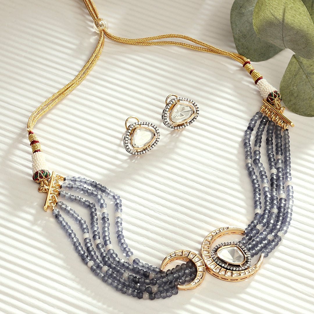 Beaded Blue Antique Necklace Set - Image 4