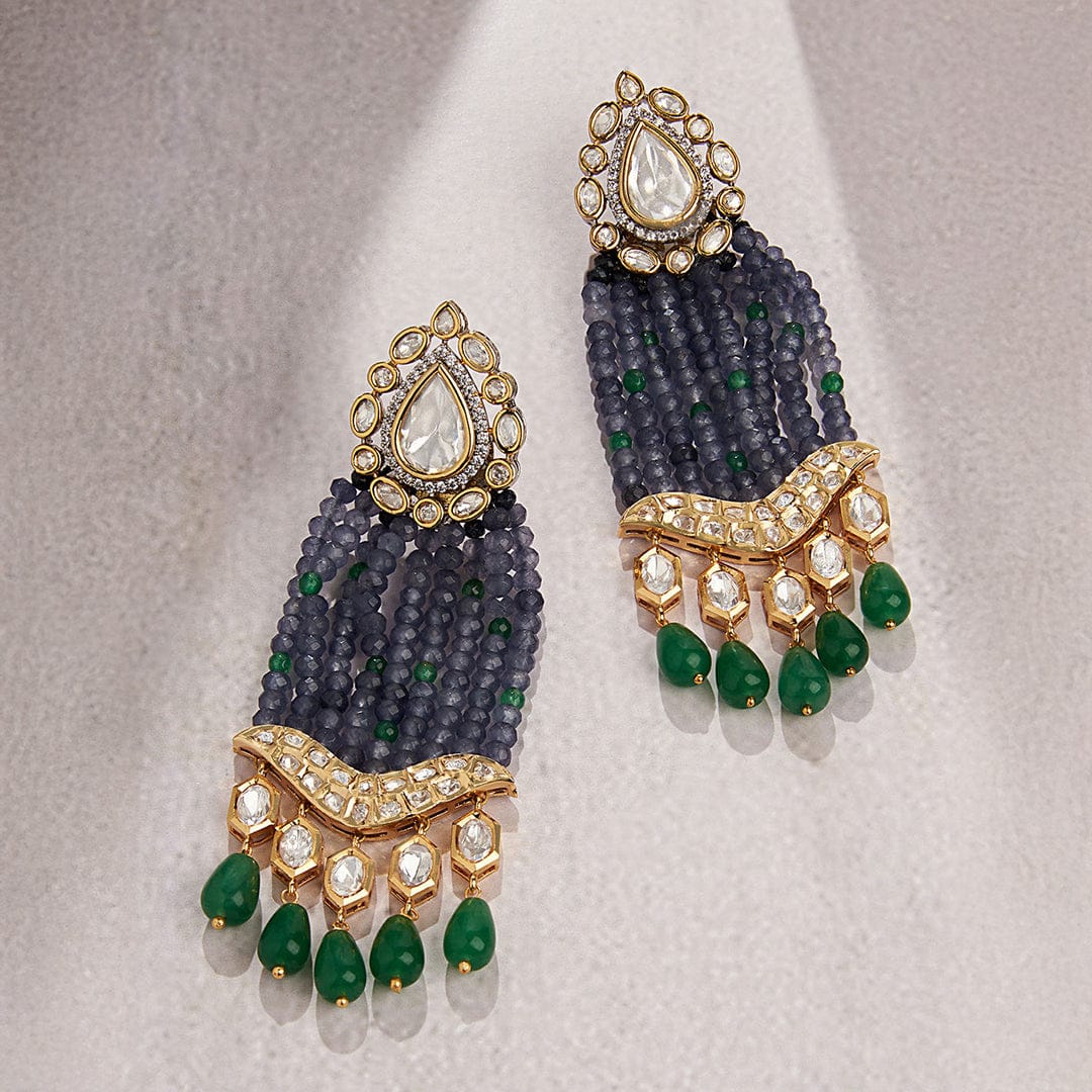 Blue Beaded Gold Tone Earring - Image 4