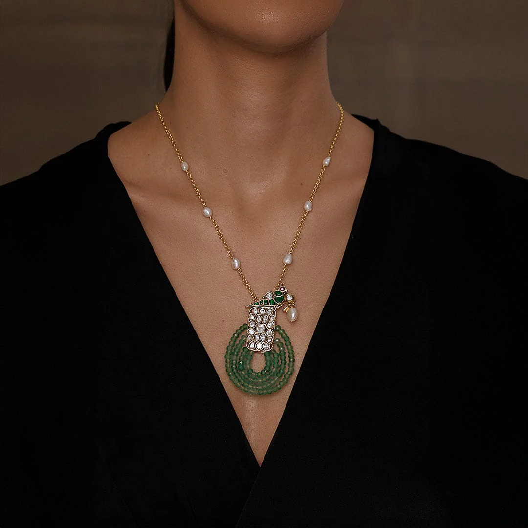 Charming Parrot Polki Necklace - Image 3