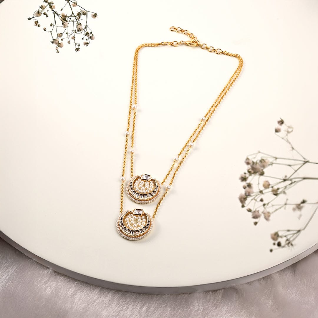 Classic Pearl & Kundan Dainty Necklace - Image 3