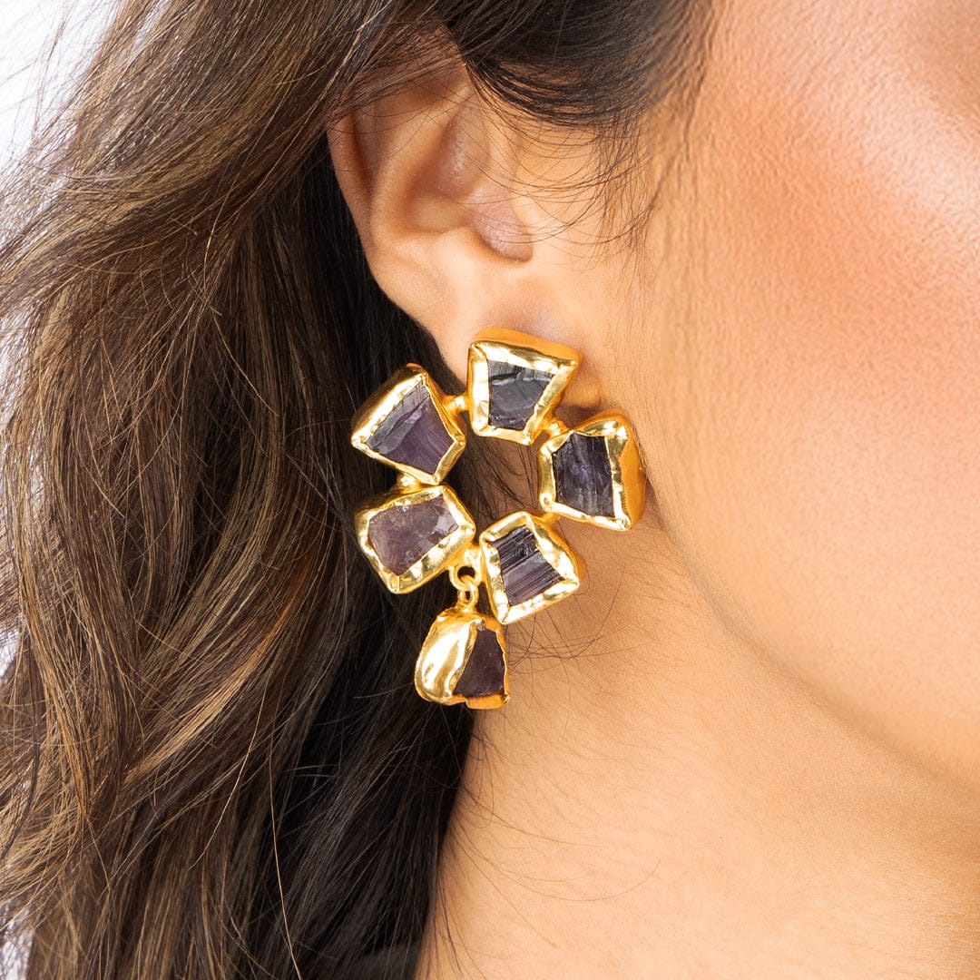 Cluster Gemstone Flower Earrings - Image 3