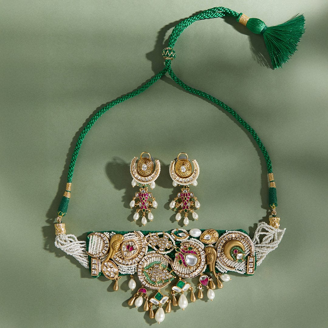 Multi Colour Timeless Choker Set With Pearls - Image 4