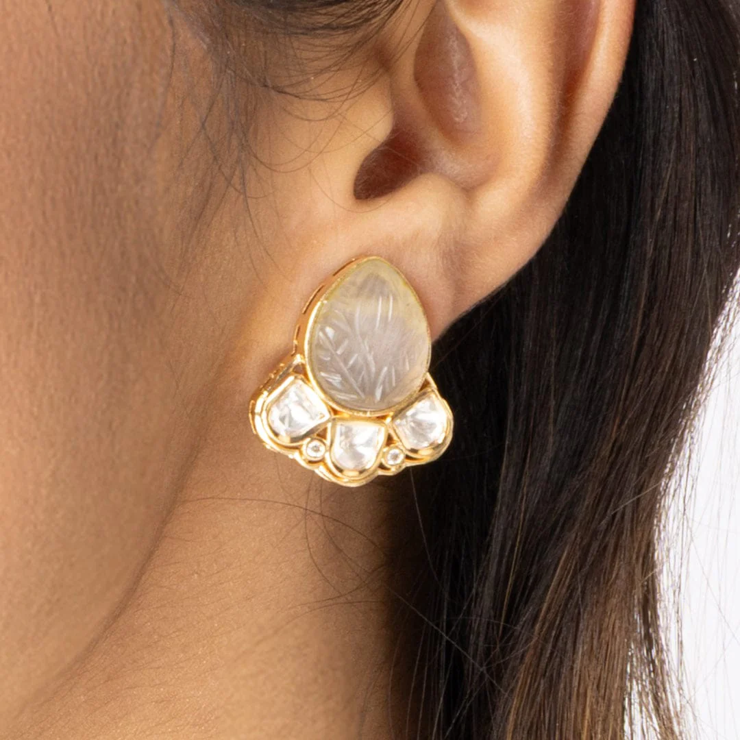 Crescent stone Stud Earrings - Image 2