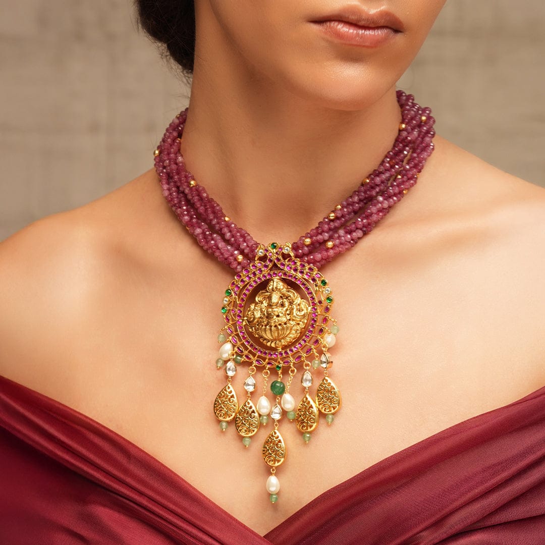 Crimson Bloom Temple Necklace