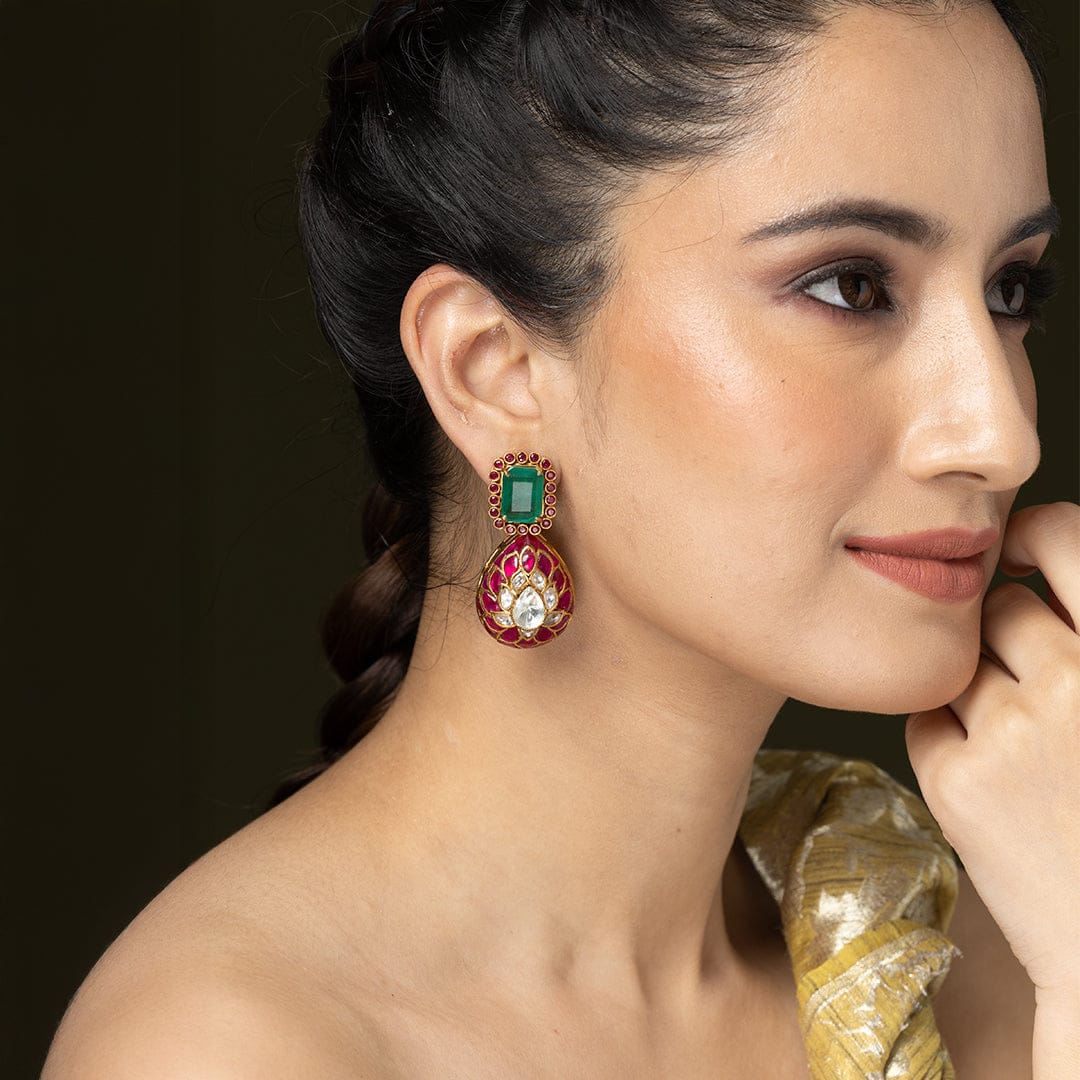 Emerald Bloom Dangler Earrings - Image 2