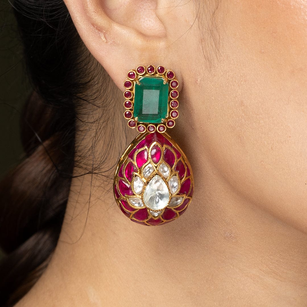 Emerald Bloom Dangler Earrings - Image 3