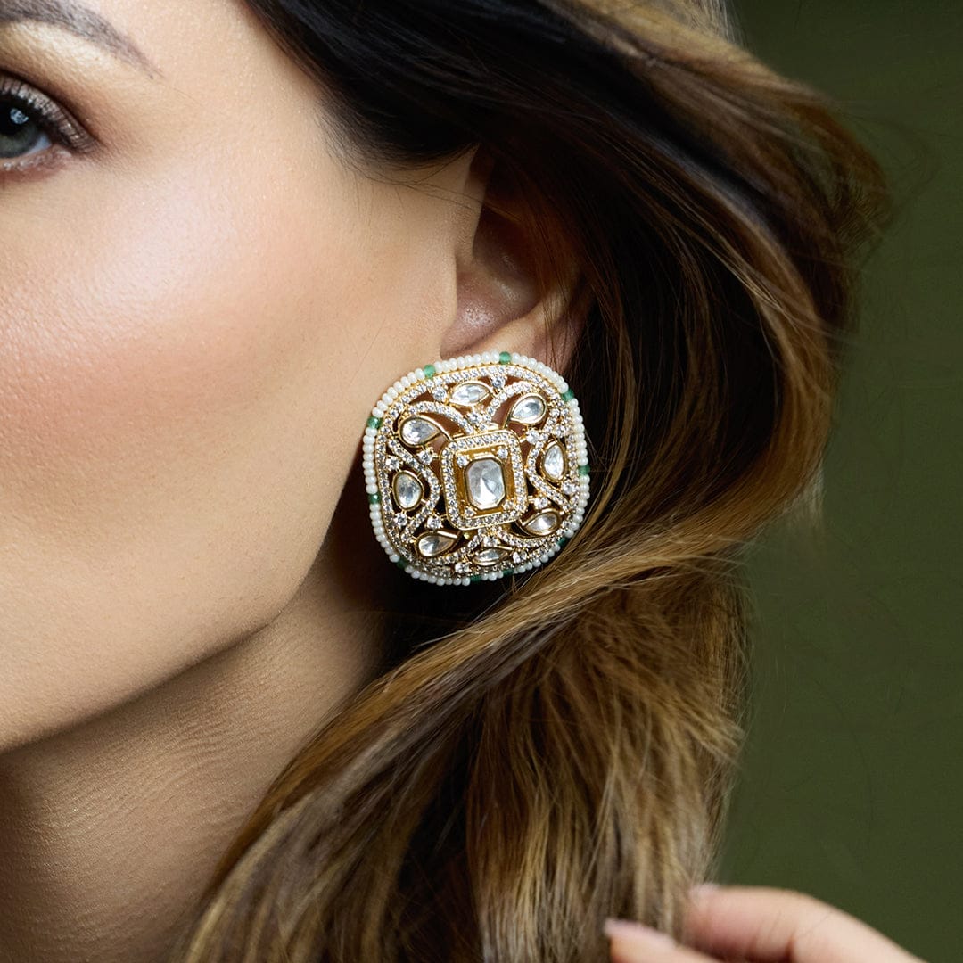 Emerald Bloom Polki Stud Earrings