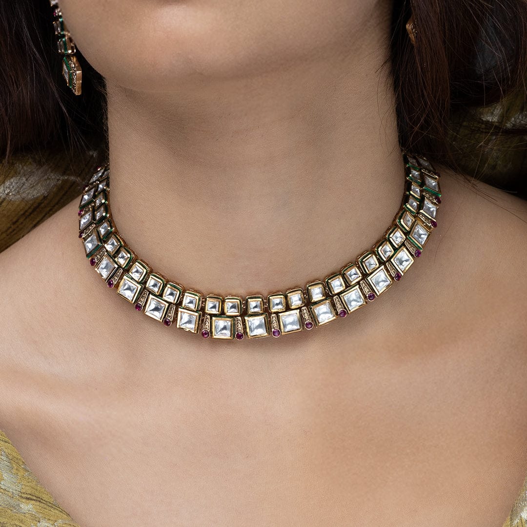 Emerald Rectangle Necklace Set - Image 3
