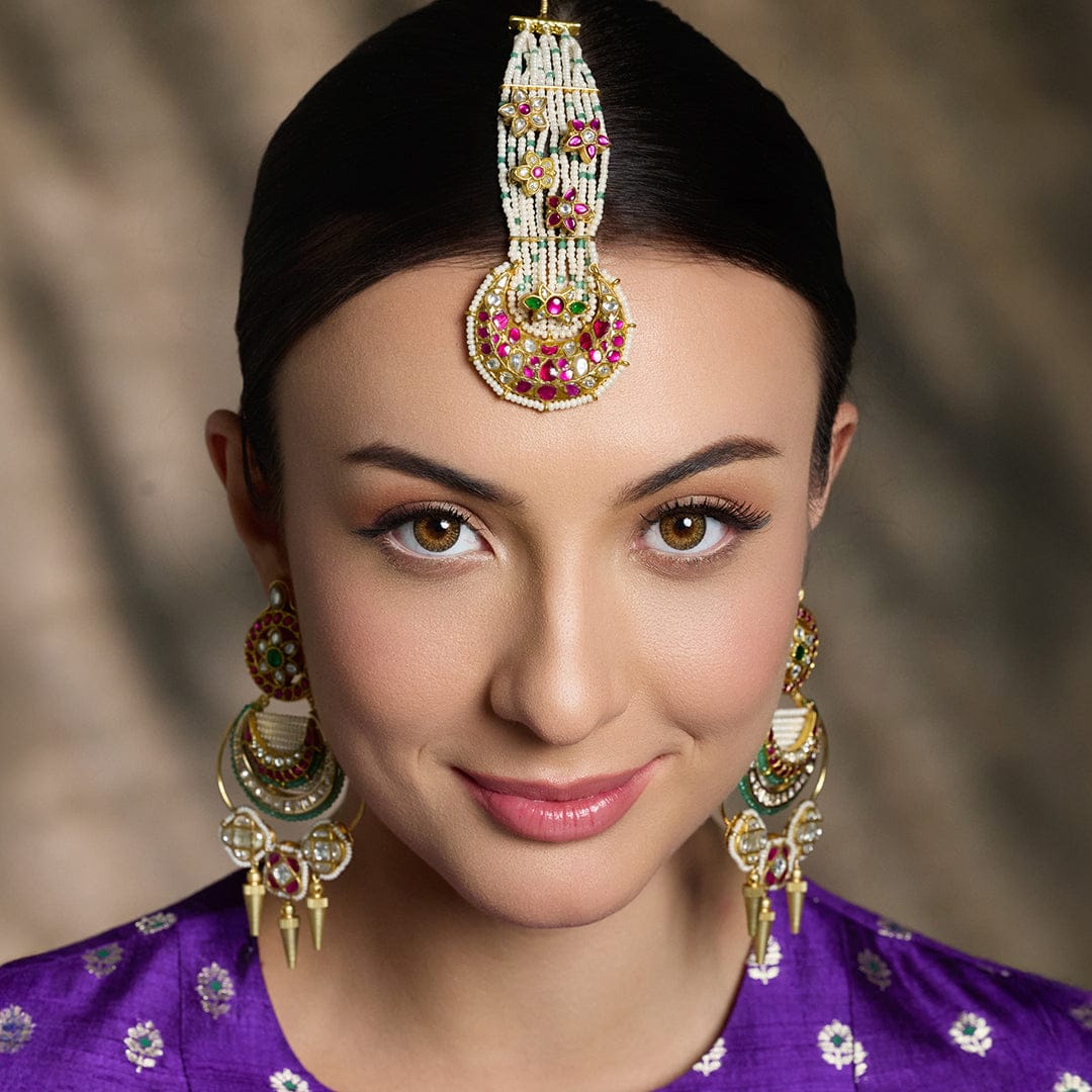 Ethereal Blossom Pearl Maang Tikka - Image 2