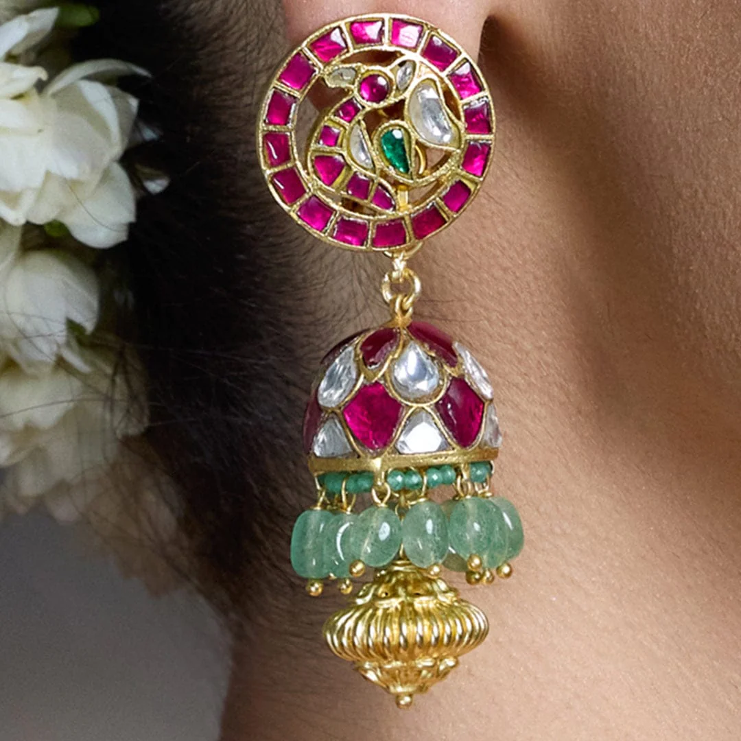 Ethnic Kundan Meenakari Earrings - Image 3