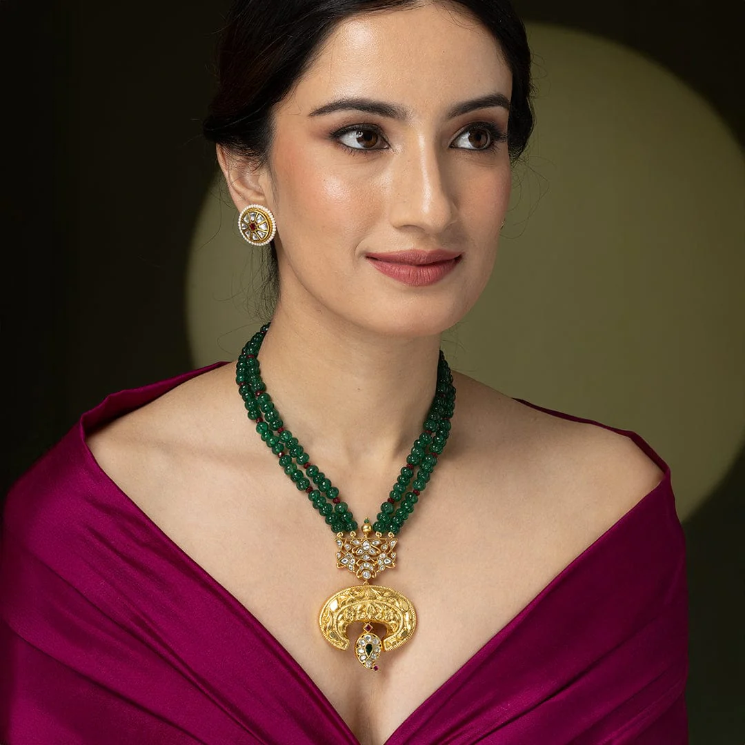 Mayura Green Beaded Long Necklace - Image 3