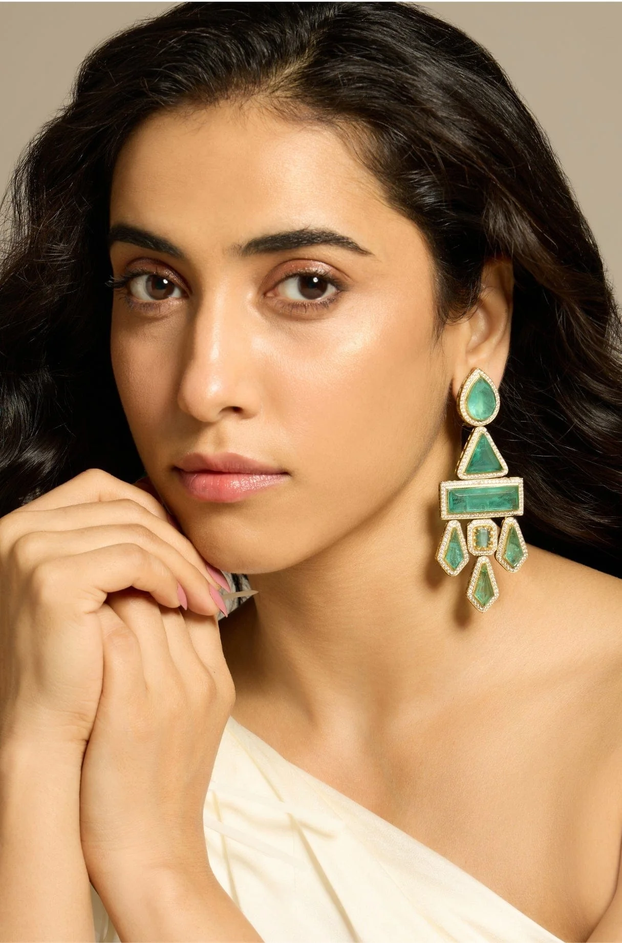 Geometric Green Delight Earrings - Image 2