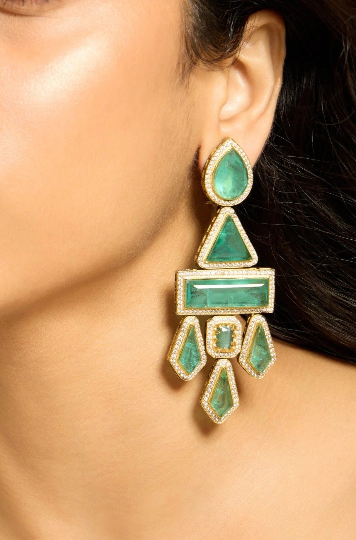 Geometric Green Delight Earrings - Image 3