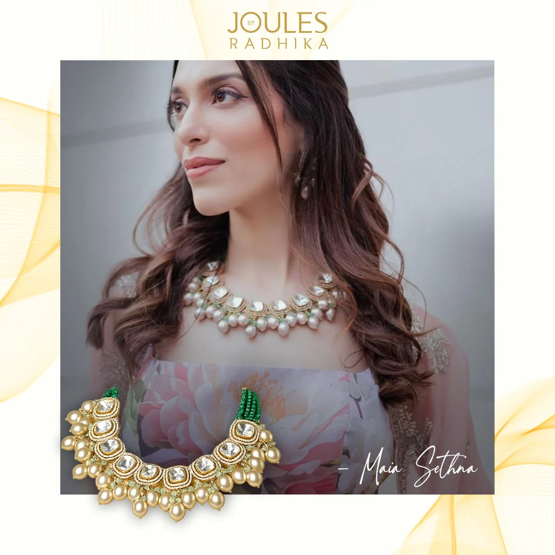 Gold Tone Kundan Polki Biege Necklace Set