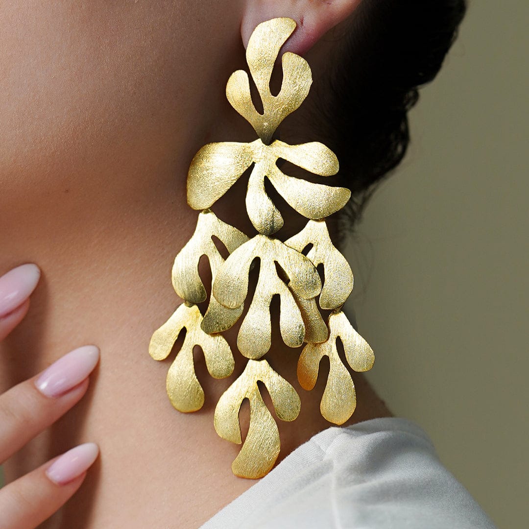 Gold Vine Leaf Dangle Earrings - Image 3