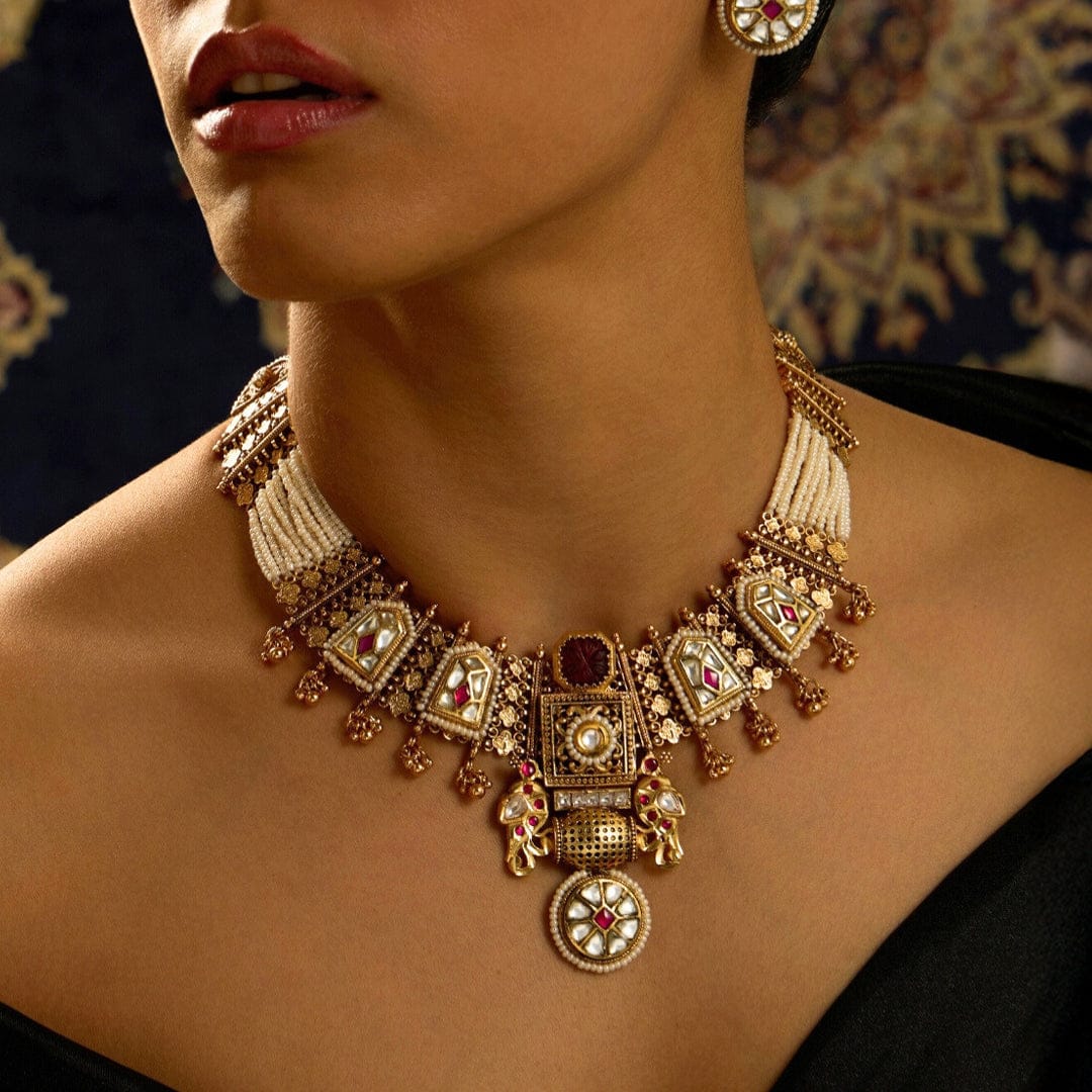 Golden Pearl Fusion Necklace Set