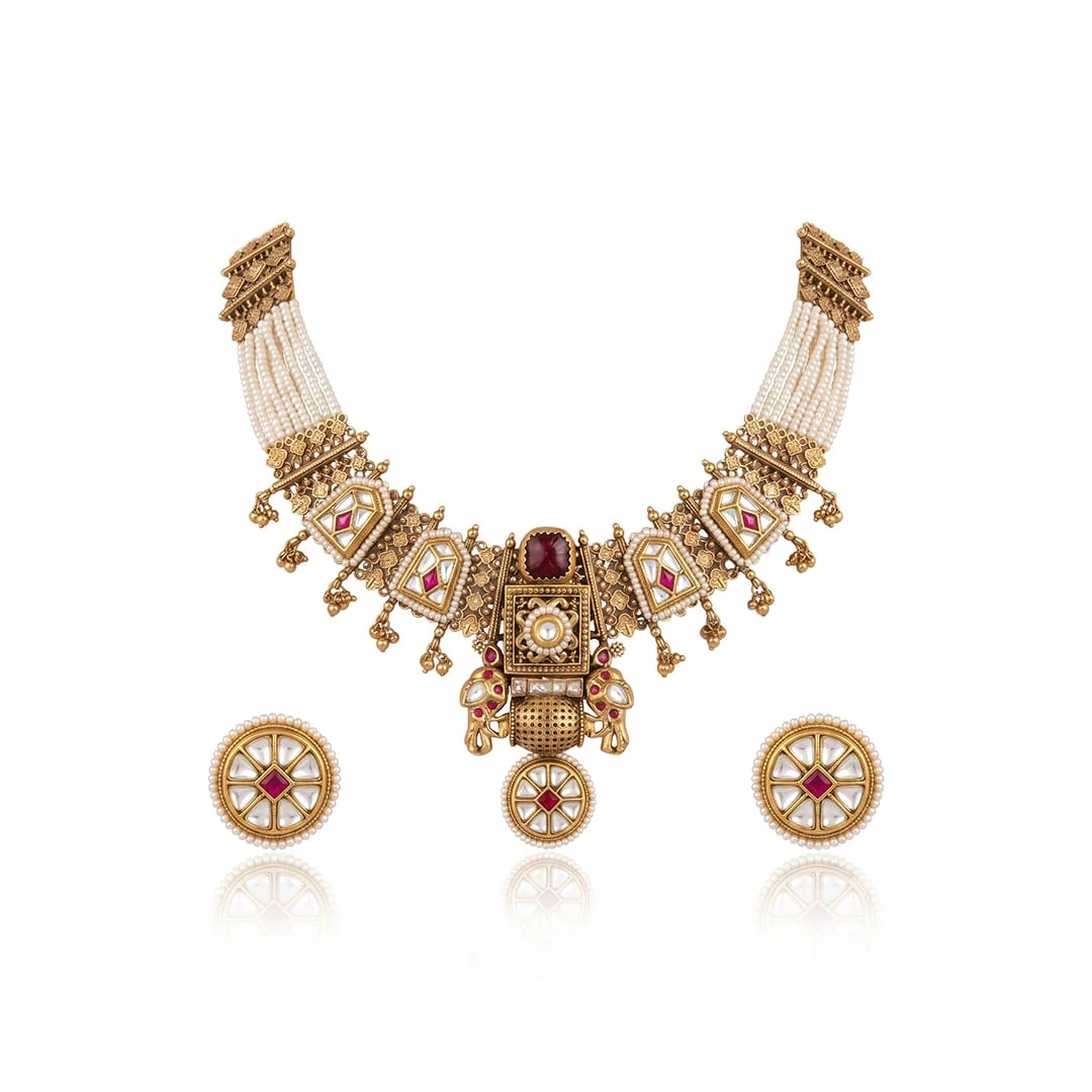 Golden Pearl Fusion Necklace Set - Image 2