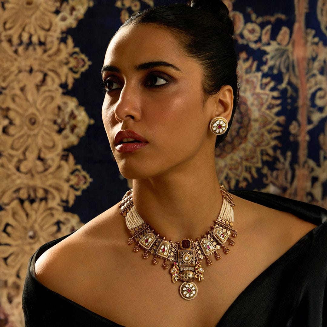 Golden Pearl Fusion Necklace Set - Image 3