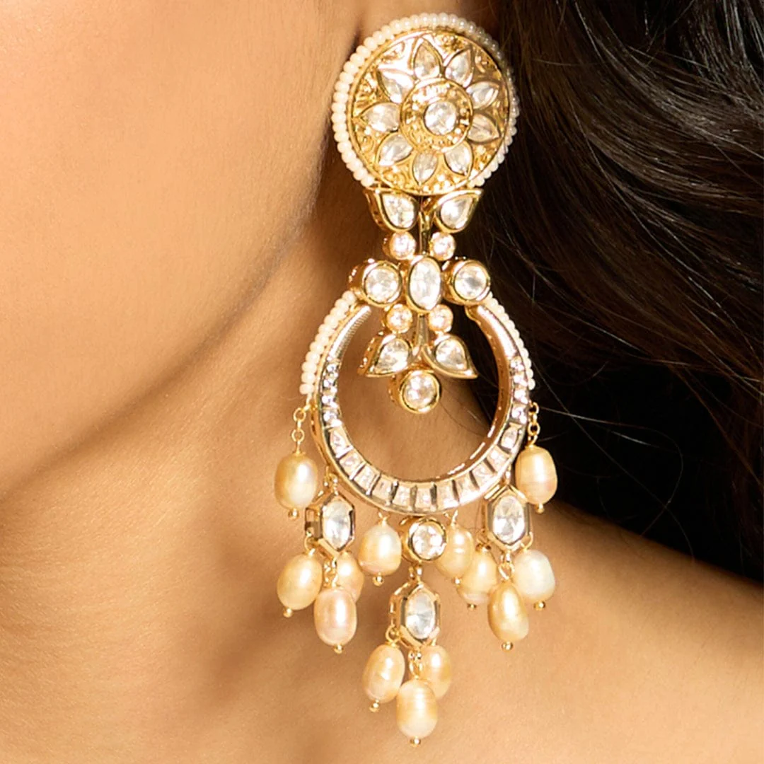 Golden Polki Pear Dangle Earring - Image 3