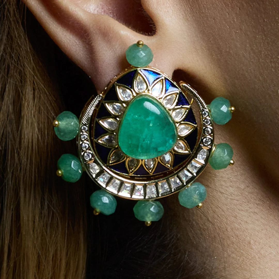 Graceful Emerald Halo Studs - Image 3