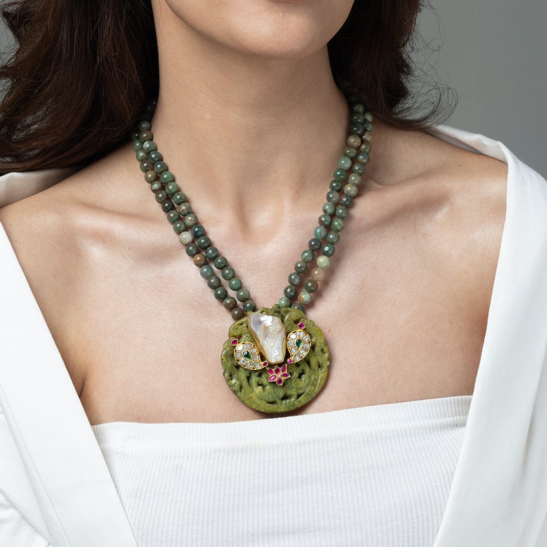 Green Dual-Strand Artistic Long Necklace
