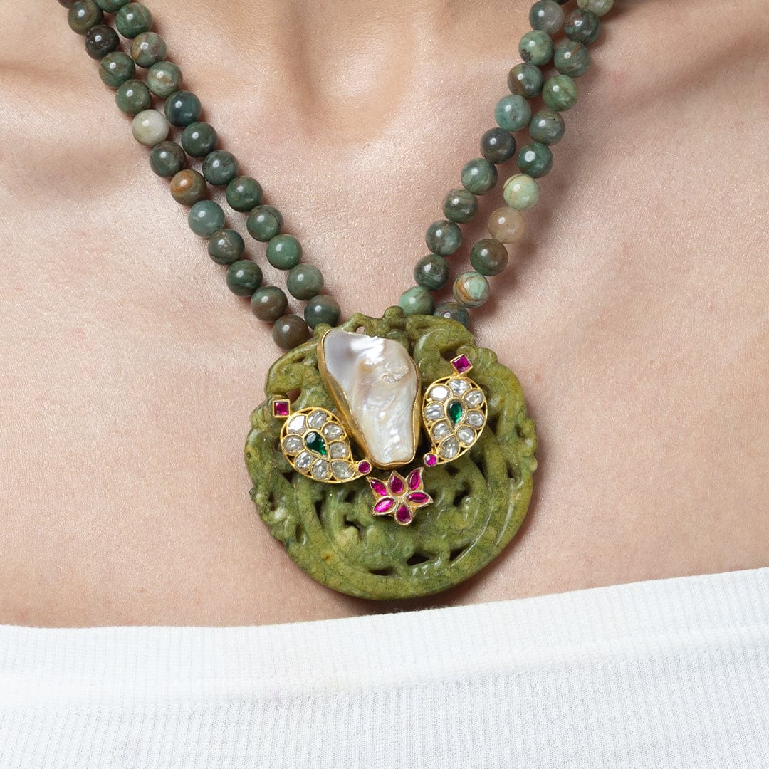 Green Dual-Strand Artistic Long Necklace - Image 2