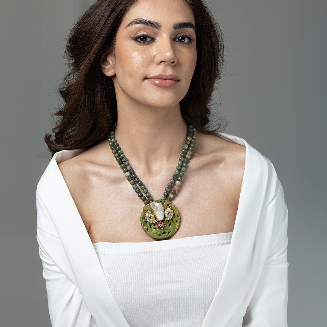 Green Dual-Strand Artistic Long Necklace - Image 3