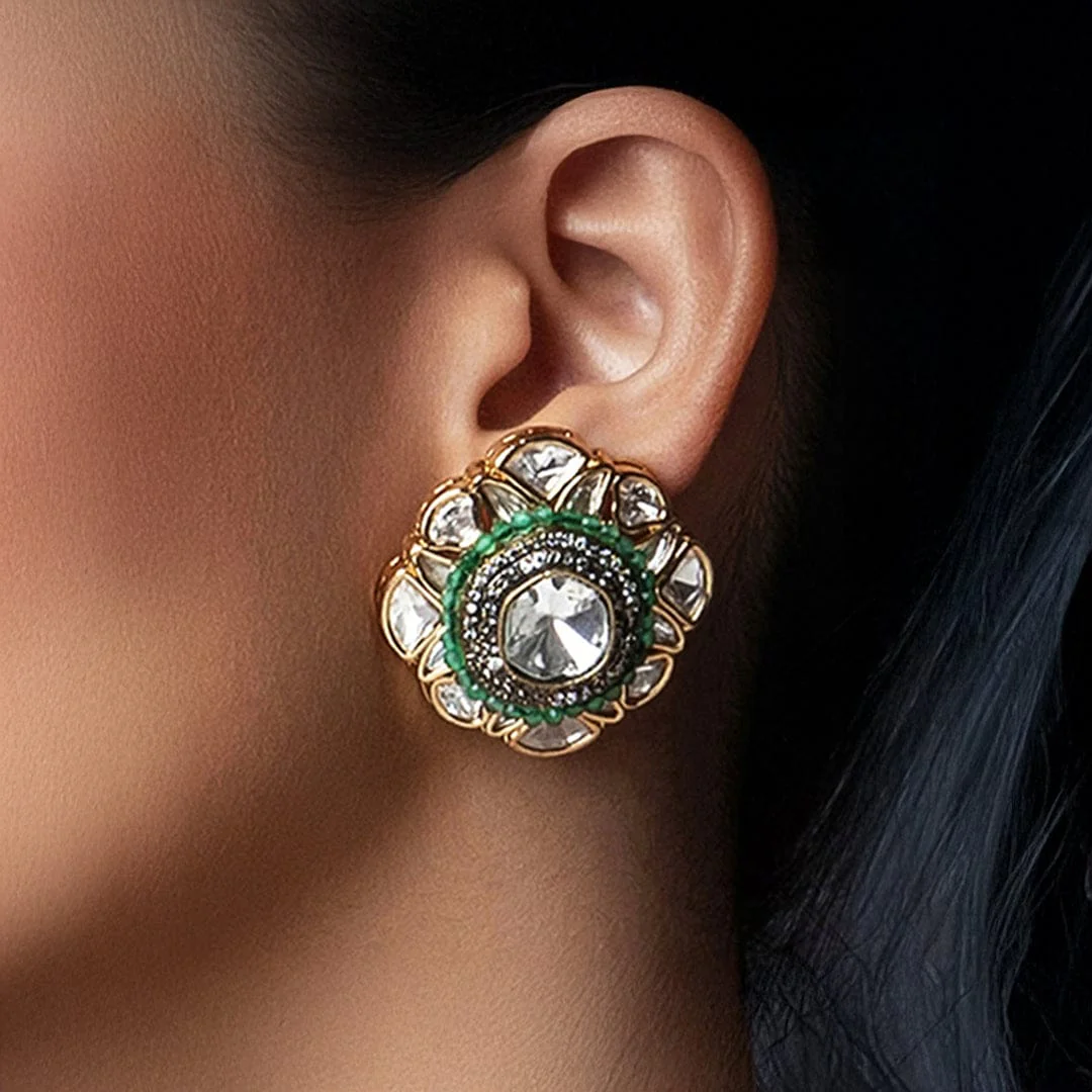 Green Polki Stud