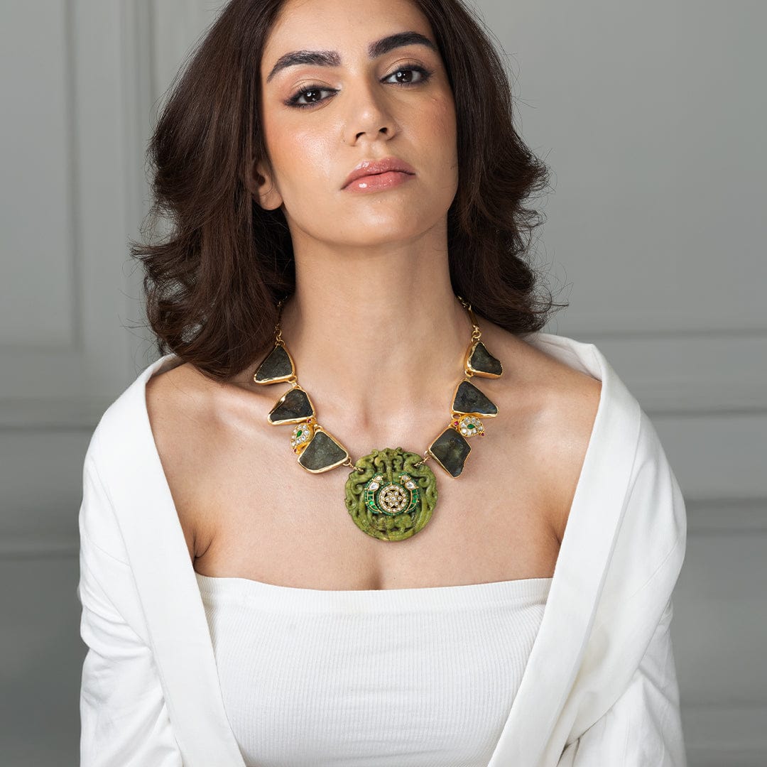 Intricate Mint Green & Stone Long Necklace - Image 3