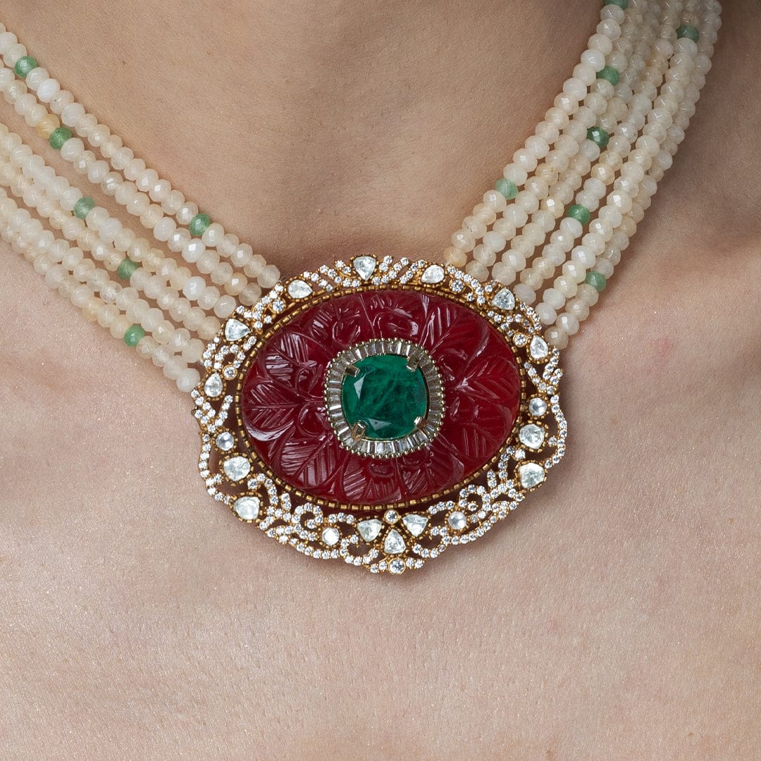 Kundan-Inspired Multi-Layer Pearl Necklace Set - Image 2