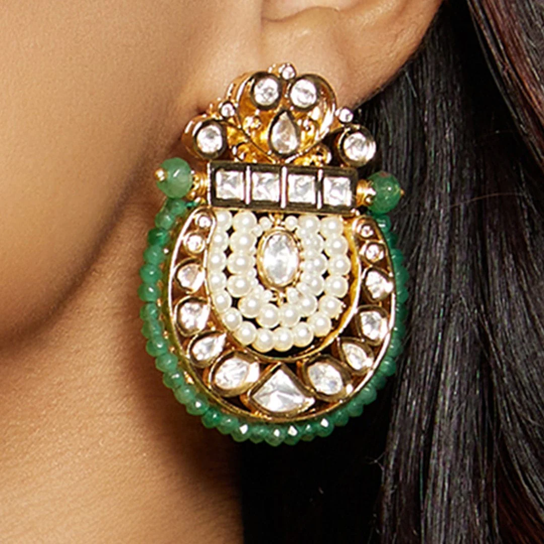 Kundan Polki Pearl Earrings - Image 3