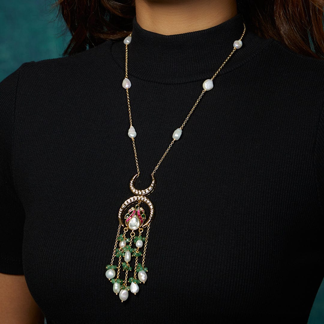 Kundan Polki Red And Green Long Necklace