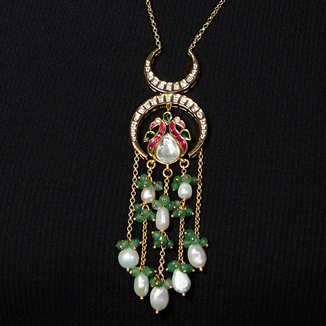 Kundan Polki Red And Green Long Necklace - Image 3