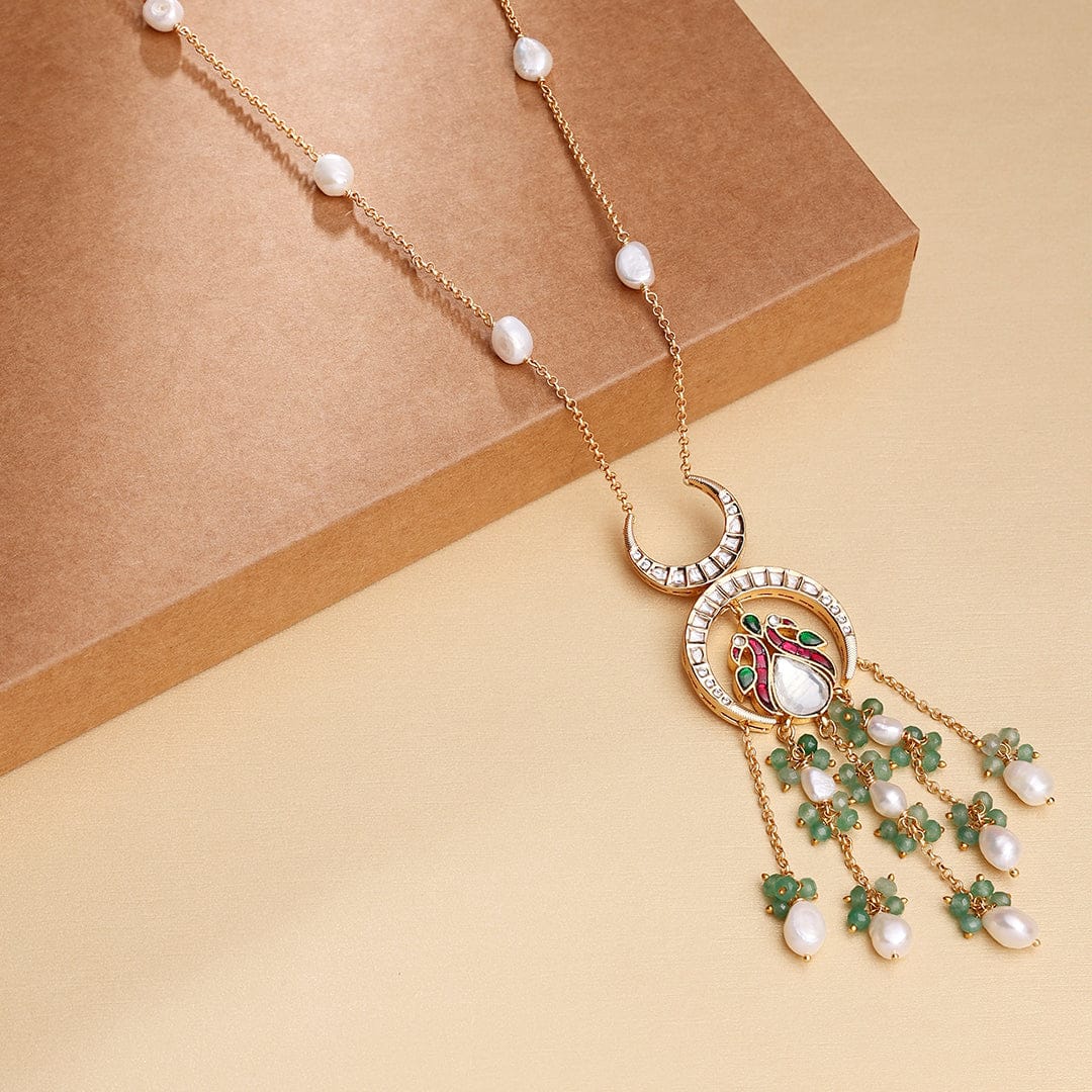 Kundan Polki Red And Green Long Necklace - Image 4