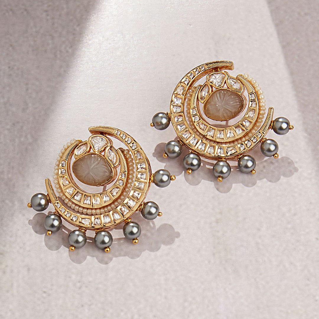 Kundan Polki Stud Earrrings - Image 3