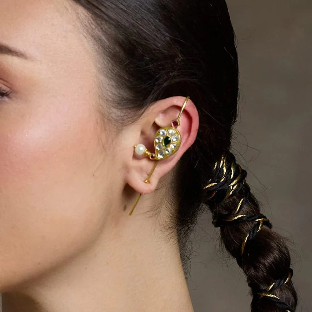 Kundan Studded Golden Ear Cuff