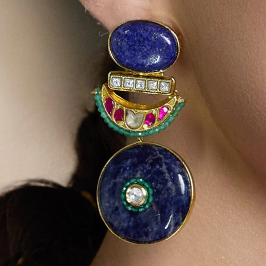 Majestic Sapphire Enamel Earrings - Image 4