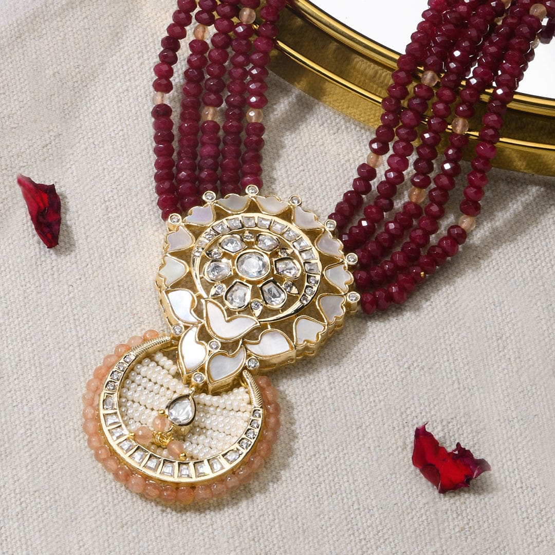 Mesmeric Red Necklace With Earrings - Image 3