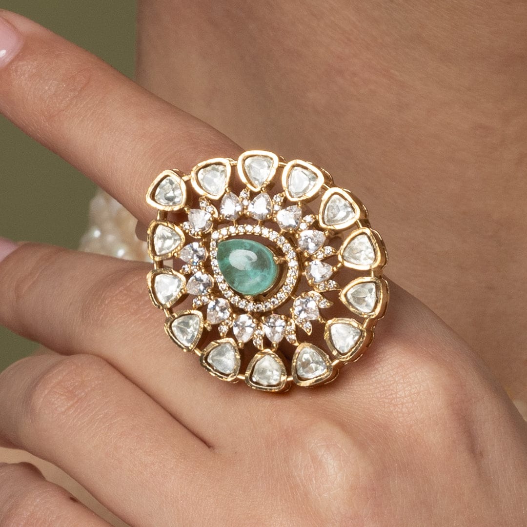 Mint Emerald & White Stone Cluster Ring - Image 4