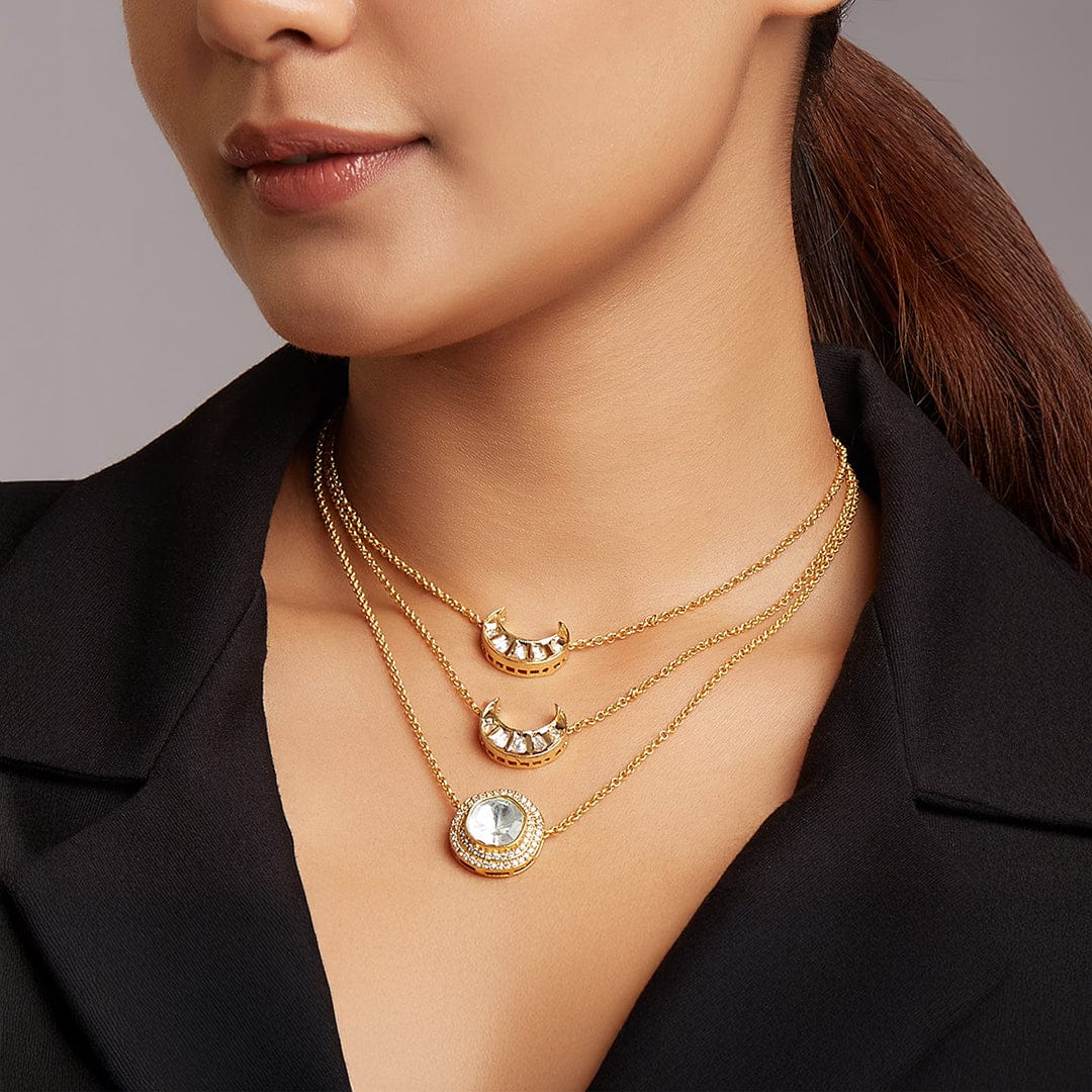 Mozanite Polki Necklace In Gold Tone