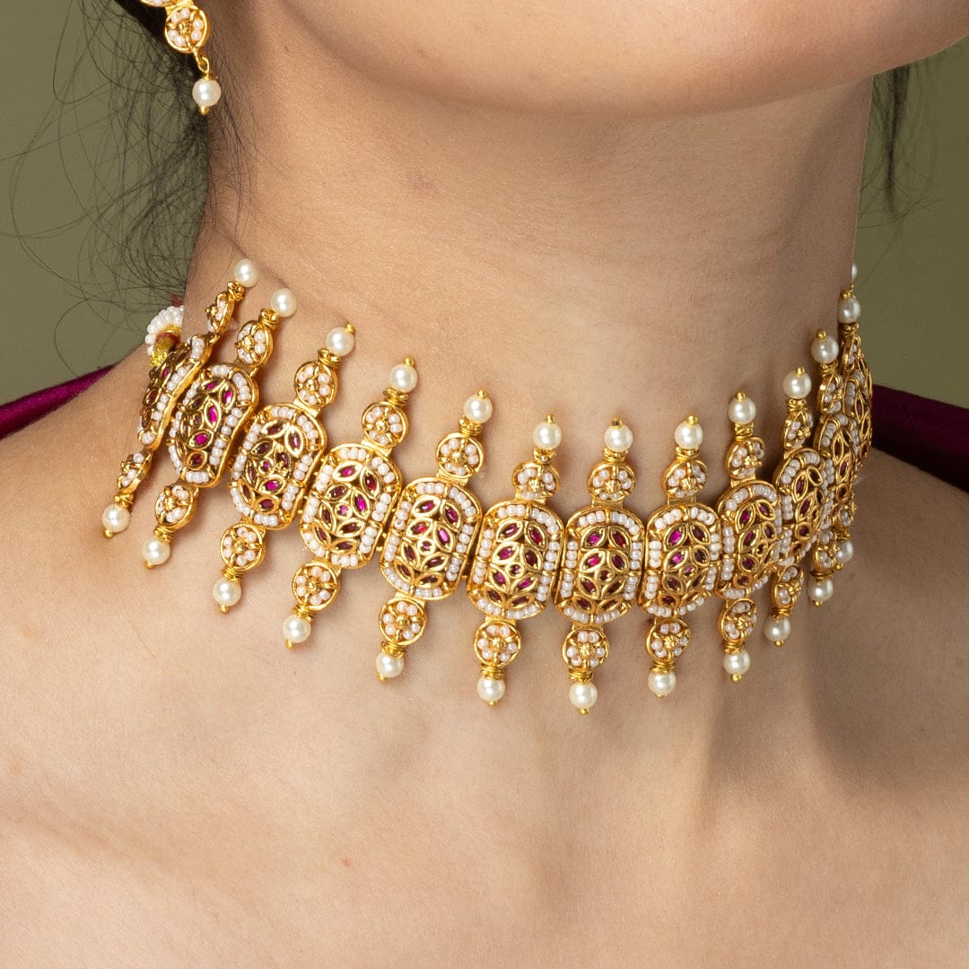 Zigzag Micro-Pearl Choker Necklace Set - Image 3