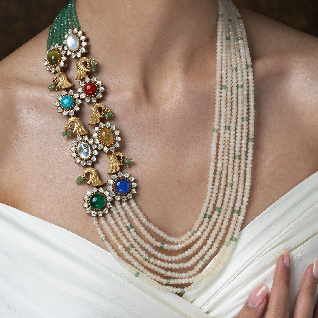 Navratna Layered Necklace Set - Image 2