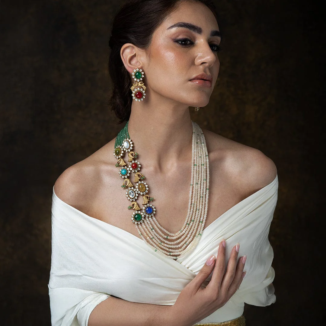 Navratna Layered Necklace Set - Image 3