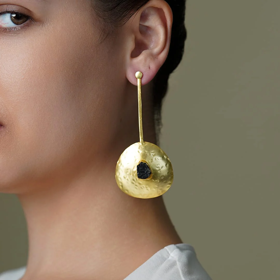 Obsidian Petal Drop Long Earrings