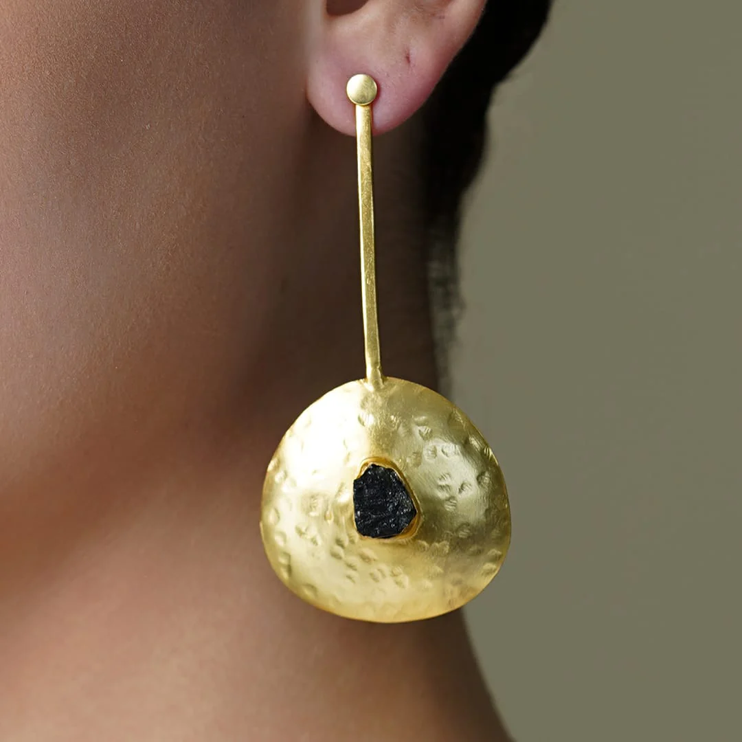 Obsidian Petal Drop Long Earrings - Image 3